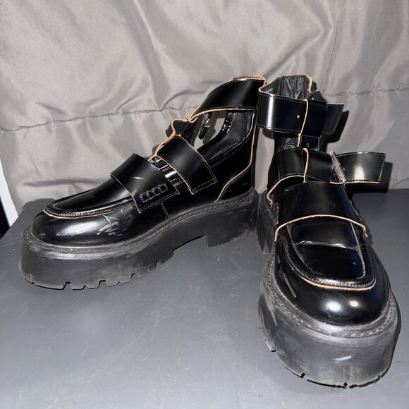 Steve Madden Rogue Black Ankle Bootie Women's 7.5 Platform Biker Buckle Up - Picture 14 of 16